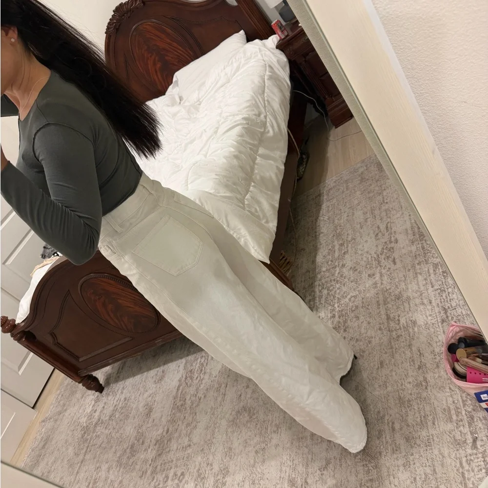 Gray Long Sleeve Top and White Wide-Leg Pants - Picture 2 of 4